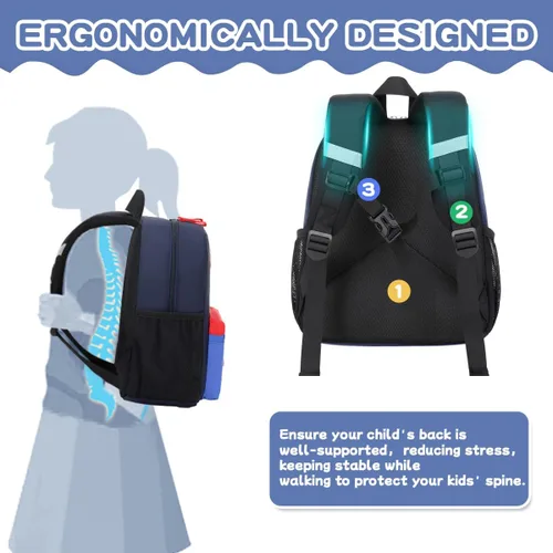 Vista 3 de BEEXS Mochila para niños pequeños, mochila preescolar para niños y niñas, mochila pequeña para jardín de infantes para 1-3 años, azul, azul marino
