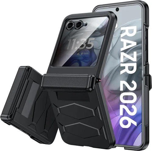 Vista 35 de Vizvera para Motorola Razr 2024 - Funda con tapa con bisagra, protector de pantalla incorporado, a prueba de golpes, funda todo en uno para Negro