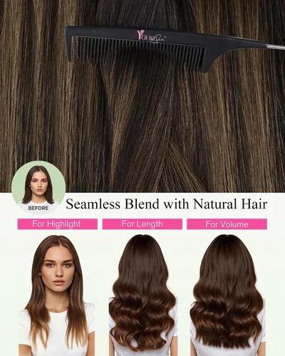 Vista 6 de YoungSee Extensiones de Cabello Humano con Cinta Balayage Extensiones de Cabello con Cinta Marrón Oscuro Extensiones de Cabello con Cinta Ombre