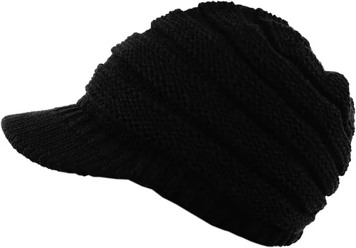 Vista 2 de C.C Gorro de punto trenzado cálido y grueso con visera