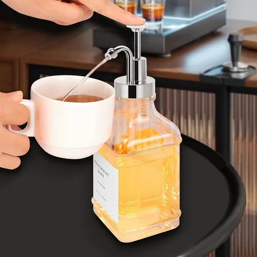 Vista 6 de Dispensador de jarabe de café BathAce para barra de café, botellas de jarabe de vidrio transparente con bomba, almacenamiento recargable para jarabe