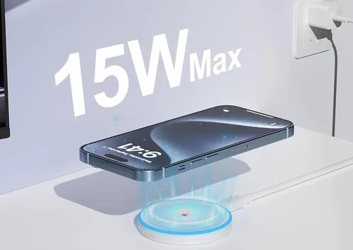 Vista 5 de Cable cargador inalámbrico magnético de 15 W, almohadilla de carga rápida con cable USB C, ideal para escritorio y mesita de noche para iPhone
