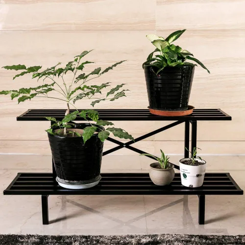 Vista 11 de Zhongma - Soporte de planta de metal resistente de 2 niveles con ruedas