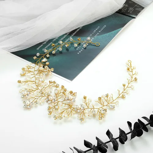 Vista 2 de Catery Diadema dorada con diamantes de imitación para novias y mujeres