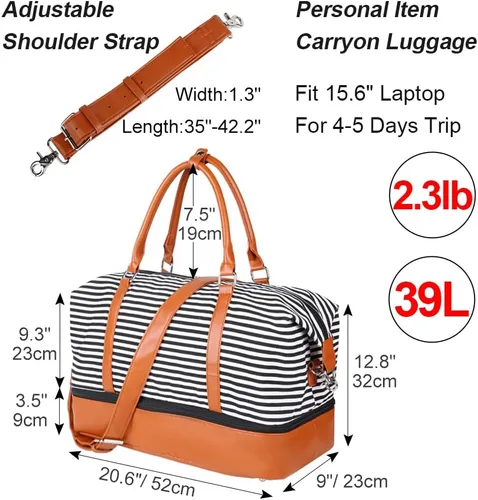 Vista 2 de Bodaon Bolsa de fin de semana con tiras de compartimento para zapatos