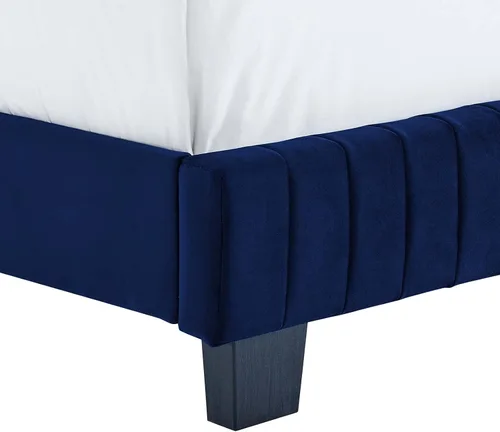 Vista 5 de Modway Celine - Cama Queen de terciopelo copetudo con canal en color azul marino