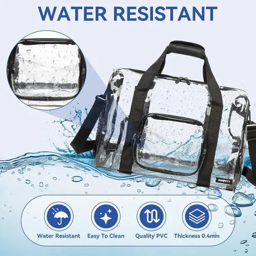 Vista 3 de Bolsa de lona transparente grande y resistente con compartimento para zapatos, bolsa de gimnasio transparente aprobada por estadios con correa