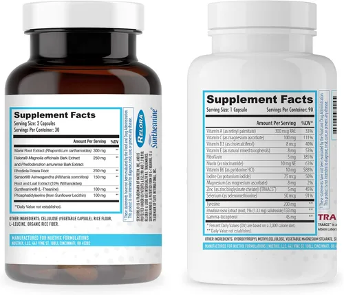 Vista 2 de NuEthix Formulations Paquete de suplemento de apoyo para cortisol y tiroides: suplemento Cort-Eaze Cortisol Control Supplement, 60 cápsulas, 30