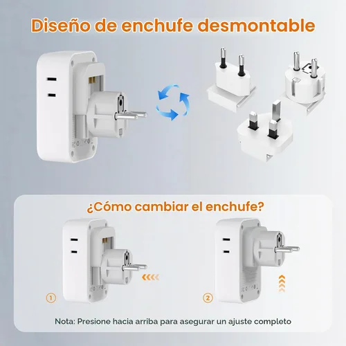 Vista 3 de TESSAN All European UK Travel Plug Adapter Kit, PD 20W International Detachable Adaptor, 4 AC 4 USB Potrs (2 USB C), Type C/G/E/F Universal Plug, US