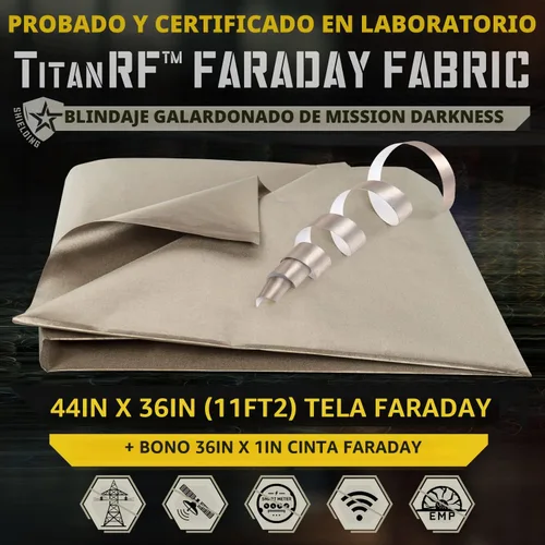 Vista 2 de Mission Darkness TitanRF Faraday - Kit de tela de 1 yarda/ Tela de 44" de ancho x 36" de largo + cinta de 36" de largo, material de poliéster
