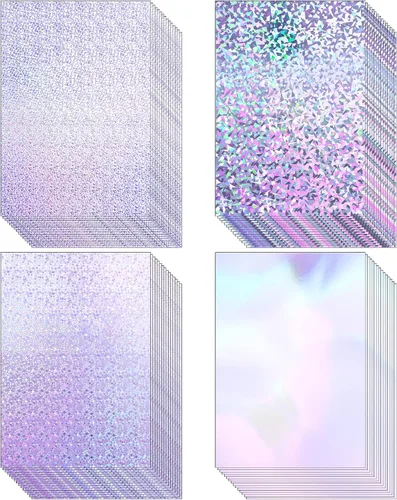 Vista 9 de Kosiz 100 hojas de cartulina holográfica metálica, cartulina brillante con purpurina iridiscente, papel de espejo iridiscente de 8.5 x 11 pulgadas