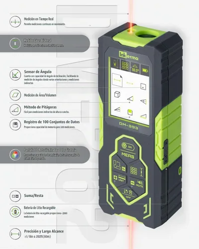 Vista 5 de Laser Measurement Tool, Inkerma Bilateral Laser Distance Meter,Rechargeable Laser Measure with Color Backlit LCD Display, Angle Sensor, Pythagorean