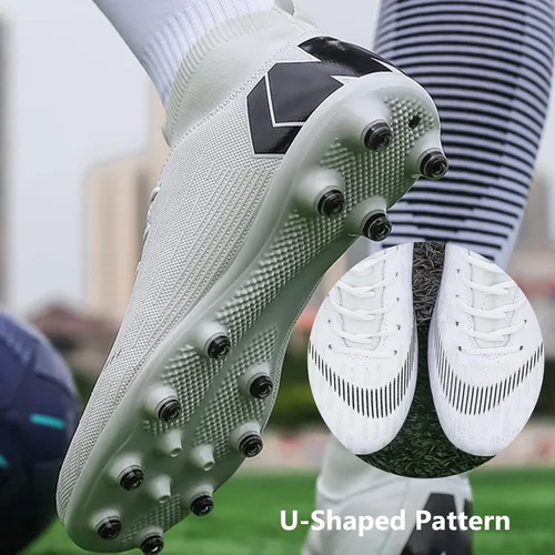 Vista 5 de UYO Tacos de fútbol para hombre con picos antideslizantes altos, tobillos, para interiores y exteriores, césped firme para césped atlético, zapatos