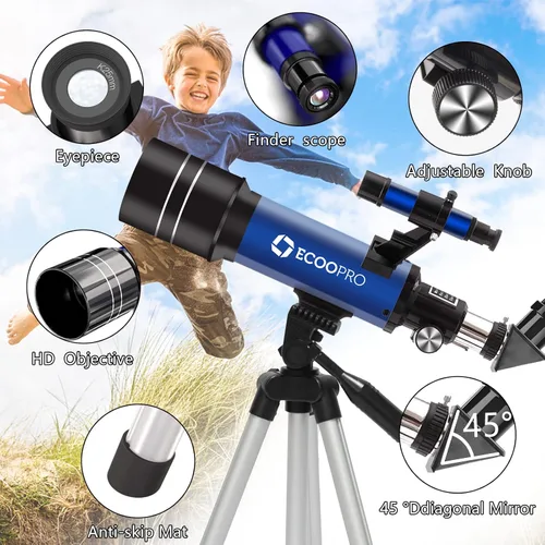 Vista 2 de Telescopio para niños y adultos, 2.756 in de apertura 14.173 in (15X-150X) telescopio para principiantes de astronomía, telescopios de viaje