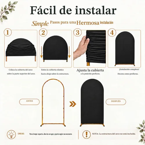 Vista 5 de Juego de 3 fundas elásticas para telón de fondo para arco de boda, 7.2 pies Negro