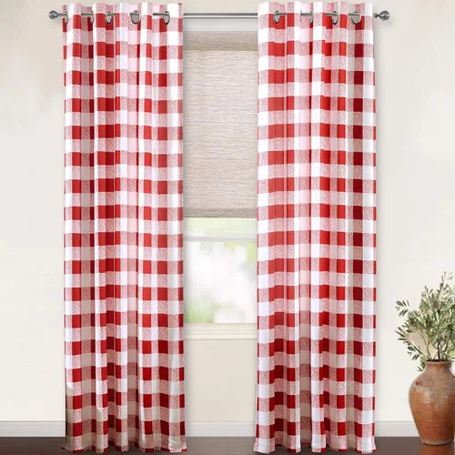 Vista 21 de Cortinas de cuadros de búfalo DriftAway a cuadros negro y blanco extralargas con tratamiento ojo de sargento para dormitorio y sala de estar