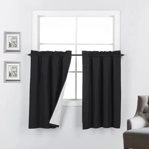 Vista 12 de 2 paneles de cortinas opacas con aislamiento térmico y forro blanco en la parte trasera para ventana de bloqueo de luz para cualquier ventana