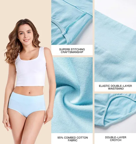 Vista 5 de youlehe Ropa interior de algodón para mujer, de cintura alta, cobertura completa, suave, transpirable