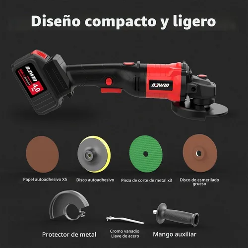 Vista 7 de Amoladora angular inalámbrica NAWIN, amoladora angular de velocidad variable de 4-1/2 pulgadas, amoladora inalámbrica con batería y cargador, motor