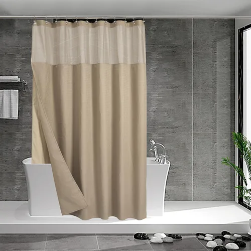 Vista 31 de N&Y HOME - Juego de cortina de ducha de punto gofre, forro de tela a presión y ganchos, para ducha pequeña, estilo hotel, ventana superior de malla