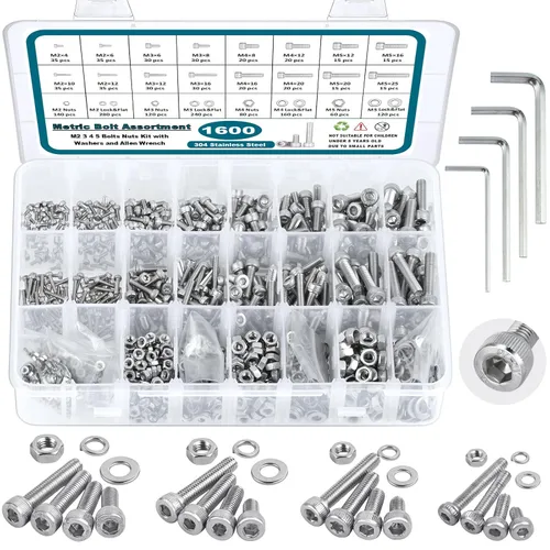 Vista 7 de SATANTECH Kit surtido de 1625 tornillos y tuercas, M2 M3 M4 M5 Surtido de pernos de tuerca con cerradura y arandelas planas, kit surtido