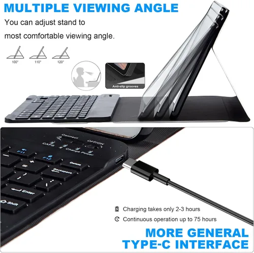 Vista 6 de Funda para Samsung Galaxy Tab A8 10.5 con teclado, teclado Bluetooth inalámbrico desmontable y funda delgada con soporte plegable para Galaxy Tab A8