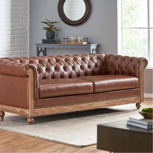 Vista 12 de WILLIAMSPACE Sofá Chesterfield de 88.2 pulgadas para sala de estar, sofás de 3 plazas tapizado de poliuretano para apartamento de oficina
