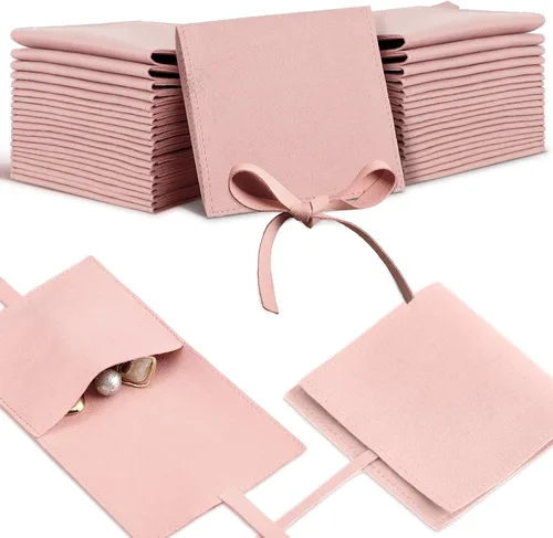Vista 12 de Lothee 40 piezas de bolsa de joyería de microfibra de 8x8 cm, bolsas de regalo pequeñas de lujo con lazo de microfibra para embalaje de pulseras