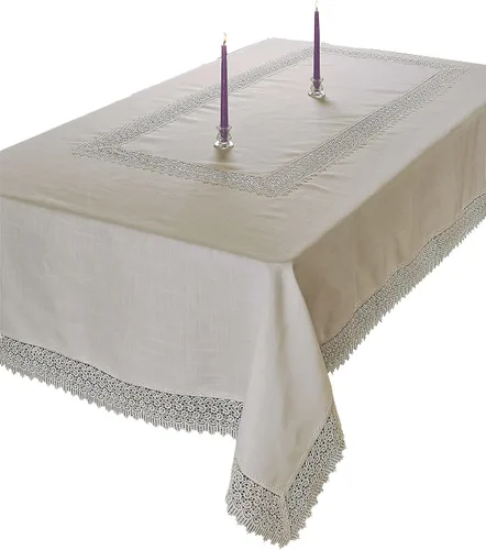 Vista 4 de Treasure Macramé Lace - Aspecto de lino - Mantel color crema 70 x 108 pulgadas, oblongo/rectangular