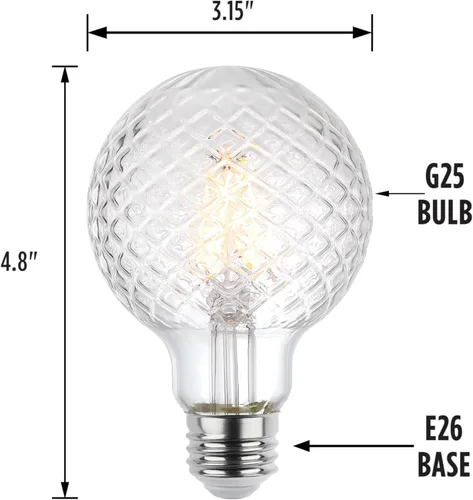 Vista 6 de Westinghouse 5268020 - foco LED regulable de 5,5 W (equivalente a 40 W), vidrio cortado G25, filamento transparente, 6 unidades, base mediana