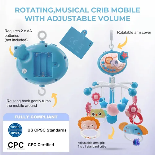 Vista 6 de YUNGCHI Móvil de bebé para cuna con juguetes de cuna, música y luces para paquete y paly cuna carrusel musical móvil móvil para niñas y niños, móvil