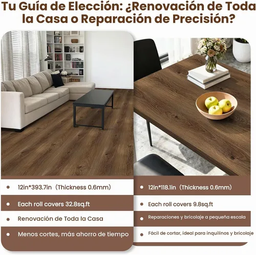Vista 3 de Rollo de vinilo para suelos de baldosas de vinilo para despegar y pegar Marrón