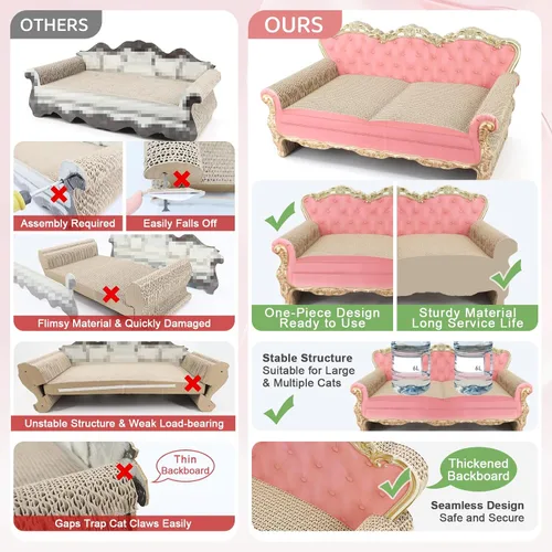 Vista 6 de SONGWAY Cama rascador de cartón para gatos, tabla rascador para gatos en forma de sofá, bonita almohadilla para rascar para gatos de interior que