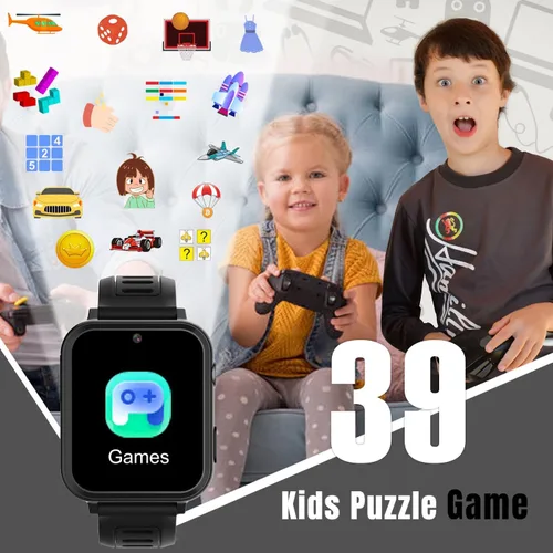 Vista 5 de Tixpc Reloj inteligente para niños y niñas con video, cámara, reproductor de música, 39 juegos, podómetro, reloj despertador, calculadora, antorcha