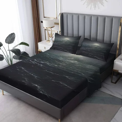 Vista 10 de Juego de sábanas de 3 piezas con diseño de mar y puesta de sol, tamaño individual, juego de sábanas y fundas de almohada estampadas de microfibra
