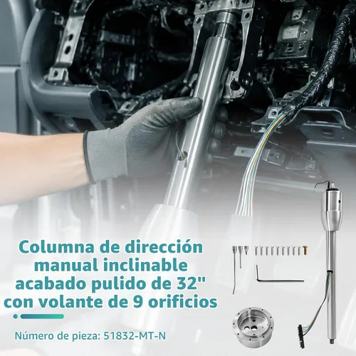 Vista 6 de Columna de dirección manual de 81 cm con inclinación, acabado de acero inoxidable pulido, con adaptador de rueda de 9 orificios, sin llave Columna