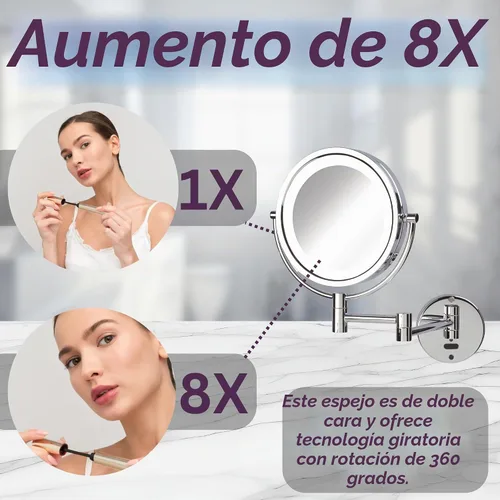 Vista 4 de JERDON Espejo de maquillaje de pared iluminado - 8X - Cromo - JRT9500CL Cromado