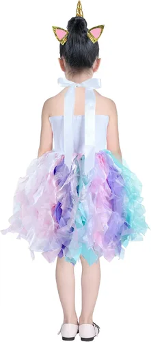 Vista 9 de Wish Care Disfraz de unicornio para niñas de 3 a 10 años, vestido de tutú de unicornio con lentejuelas y arco iris, disfraz de fiesta de cumpleaños