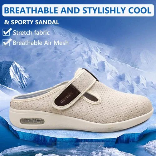 Vista 4 de Orthoshoes Sandalias planas para diabéticos para mujer, con edema ajustable, pantuflas de espuma viscoelástica extra anchas fáciles de poner