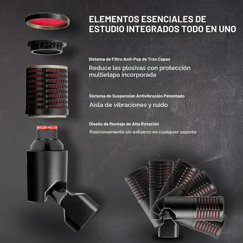 Vista 5 de SE ELECTRONICS DynaCaster DCM8 Micrófono dinámico con preamplificador integrado, montaje de choque y filtro pop - Micrófono dinámico cardioide