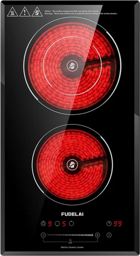 Vista 10 de Placa de cocina eléctrica de 2 quemadores, estufa de cerámica portátil con 9 niveles de potencia y temporizador, 1800 W 120 V, bloqueo de seguridad