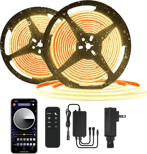 Vista 8 de Tira LED COB de 20 pies para exteriores IP67, impermeable, 6500 K de luz fría DC24V, tiras de cuerda LED flexibles con control remoto y aplicación