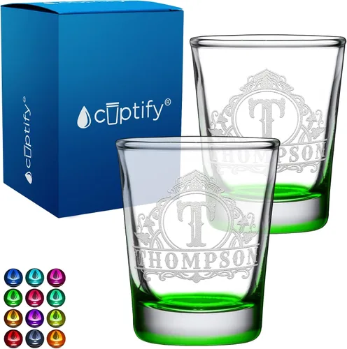 Vista 21 de Vaso de chupito personalizado con nombre de círculo elaborado de 2 onzas, parte inferior negra grabada con texto personalizado para regalos, bodas