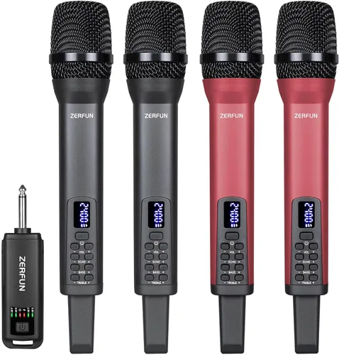 Vista 10 de Micrófono inalámbrico recargable, sistema de micrófono inalámbrico de mano profesional con control Echo Treble BASS VOL para karaoke, canto, Negro