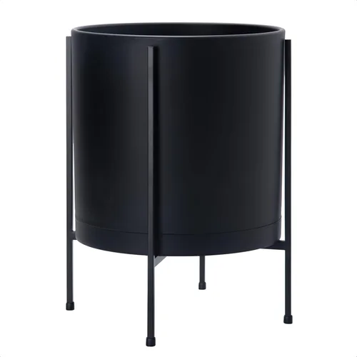 Vista 15 de D'vine Dev Maceta negra de 8 pulgadas con soporte, moderna maceta cilíndrica de plástico con soporte de metal resistente para plantas