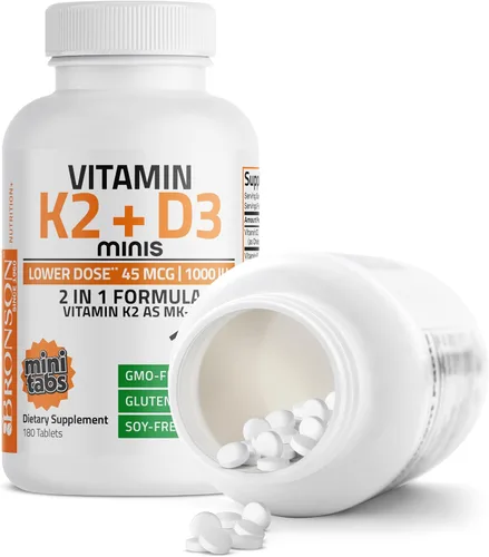 Vista 6 de Bronson Vitamina K2 (MK7) con D3 Dosis Más Baja 45mcg Vitamina K2 y 1000 UI Vitamina D3 Fácil de Tragar Mantenimiento Diario Fórmula 2 en 1 Sin OGM
