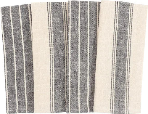 Vista 3 de KAF Home - Toalla de cocina natural rústica de estilo granja 100% algodón, 18 x 28 pulgadas Suave y absorbente (negro, juego de 4)