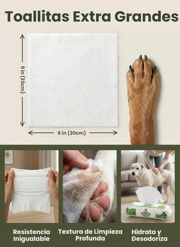 Vista 2 de Toallitas de aseo para perros de Pogi – Toallitas hipoalergénicas para mascotas para patas, cuerpo y trasero – Limpieza e hidratación, aroma a té