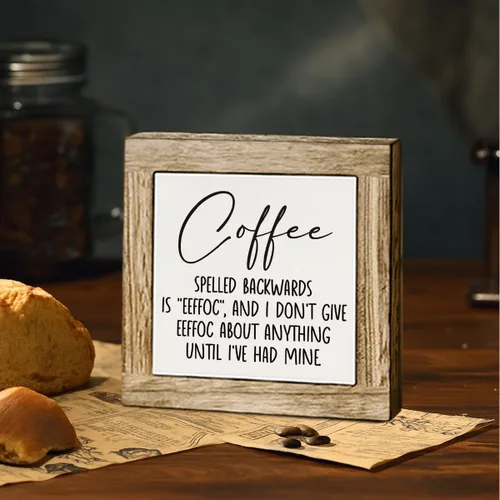 Vista 4 de Decoración de madera de café de granja, letrero de café con espelta hacia atrás, accesorios de decoración rústica de cafetería, decoración de café