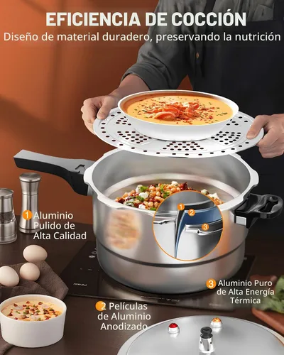 Vista 4 de WantJoin - Olla a presión de aluminio de 4 cuartos con válvula de liberación y múltiples dispositivos de protección, olla a presión compatible